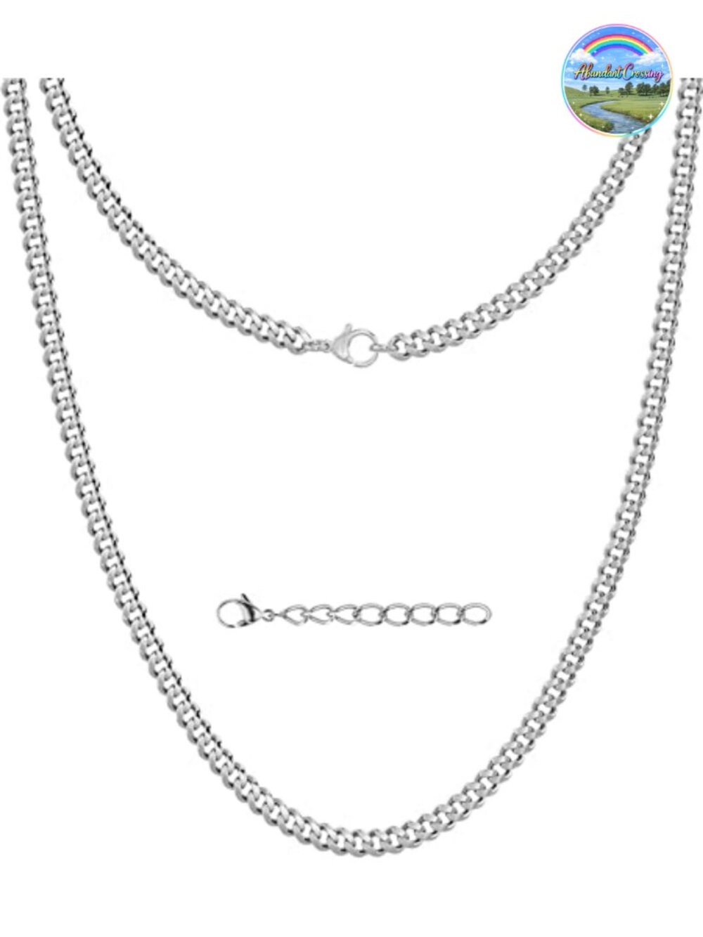 Mens Cuban Link Chain Necklace Stainless Steel Diamond Cut Lobster Clasp